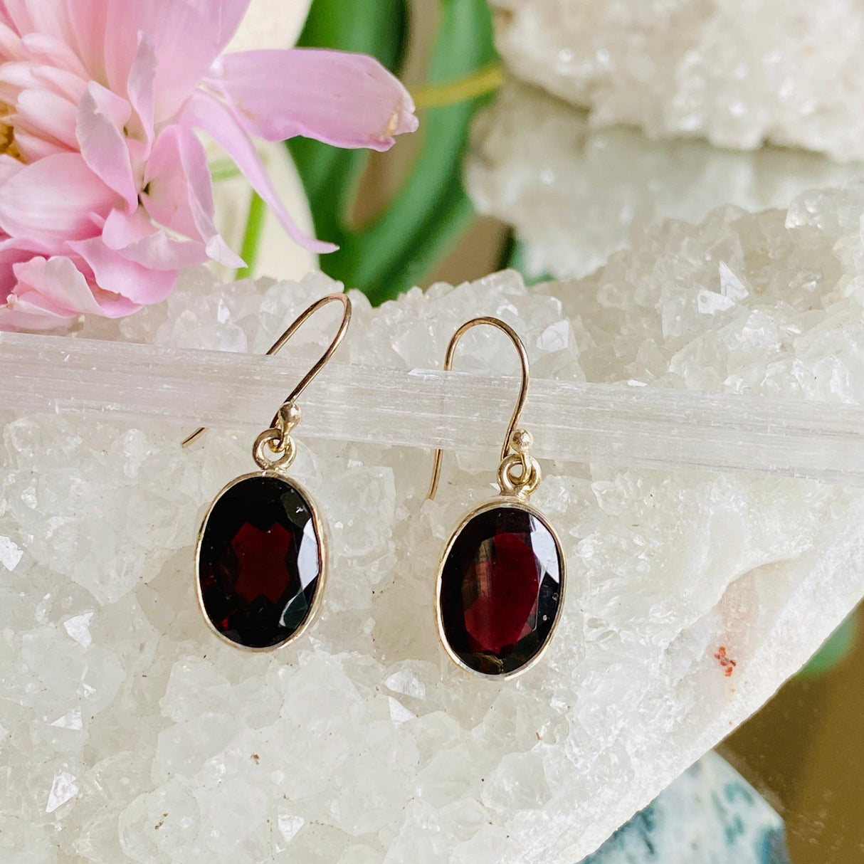 Garnet faceted oval earrings KEGJ813 - Nature's Magick