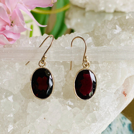 Garnet faceted oval earrings KEGJ813 - Nature's Magick