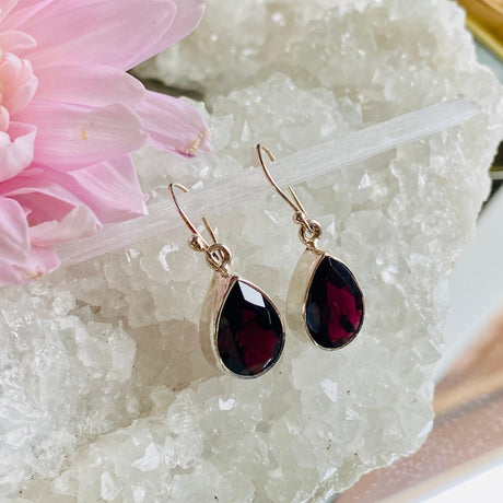 Garnet faceted teardrop earrings KEGJ814 - Nature's Magick