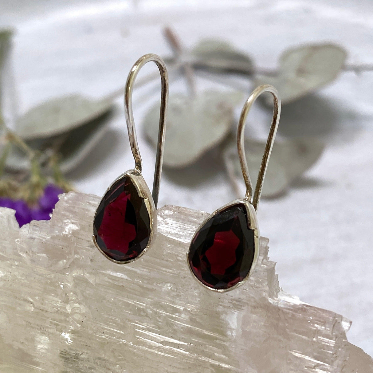 Garnet Faceted Teardrop Earrings KEGJ882 - Nature's Magick