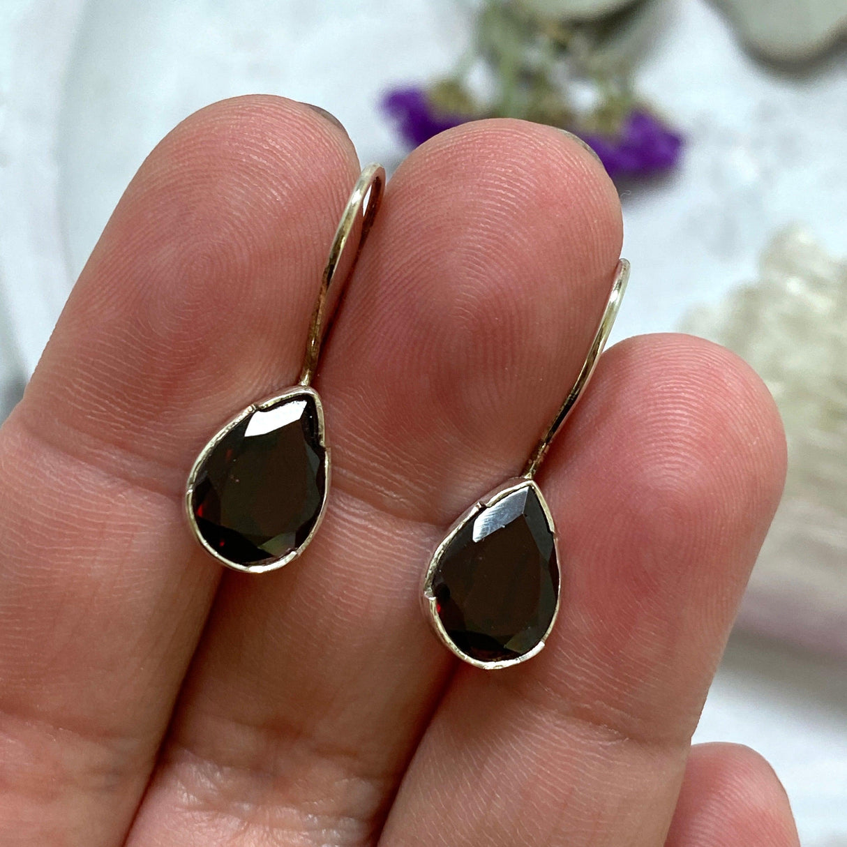 Garnet Faceted Teardrop Earrings KEGJ882 - Nature's Magick