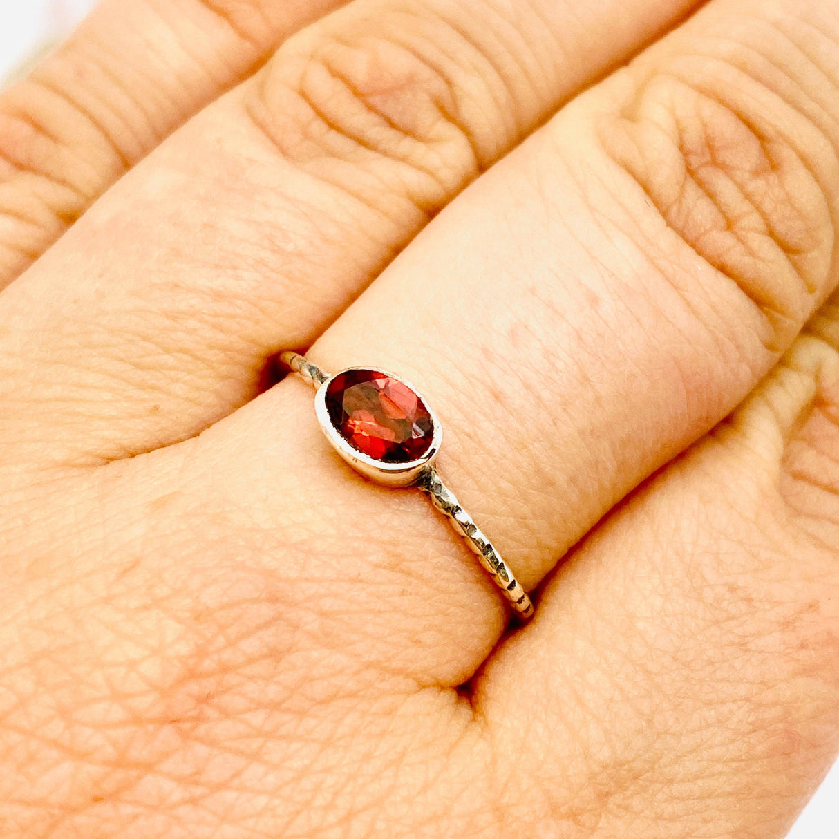 Garnet Oval Faceted Fine Band Ring R3750-GA - Nature's Magick