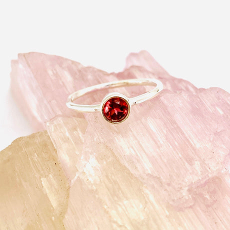 Garnet Round Faceted Fine Band Ring R3754-GA - Nature's Magick