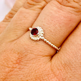 Garnet Round Faceted Fine Band Ring with Detailed Silver SettingR3692-GA - Nature's Magick