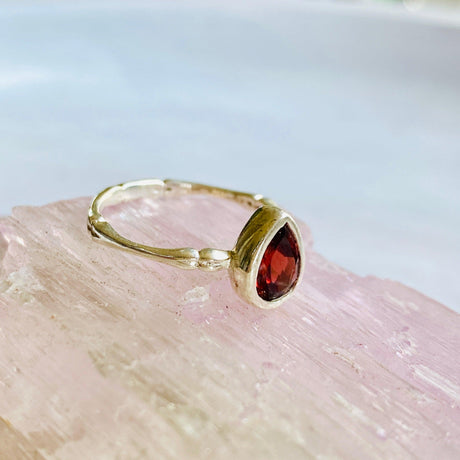 Garnet Teardrop Faceted Fine Band Ring R3691-GA - Nature's Magick