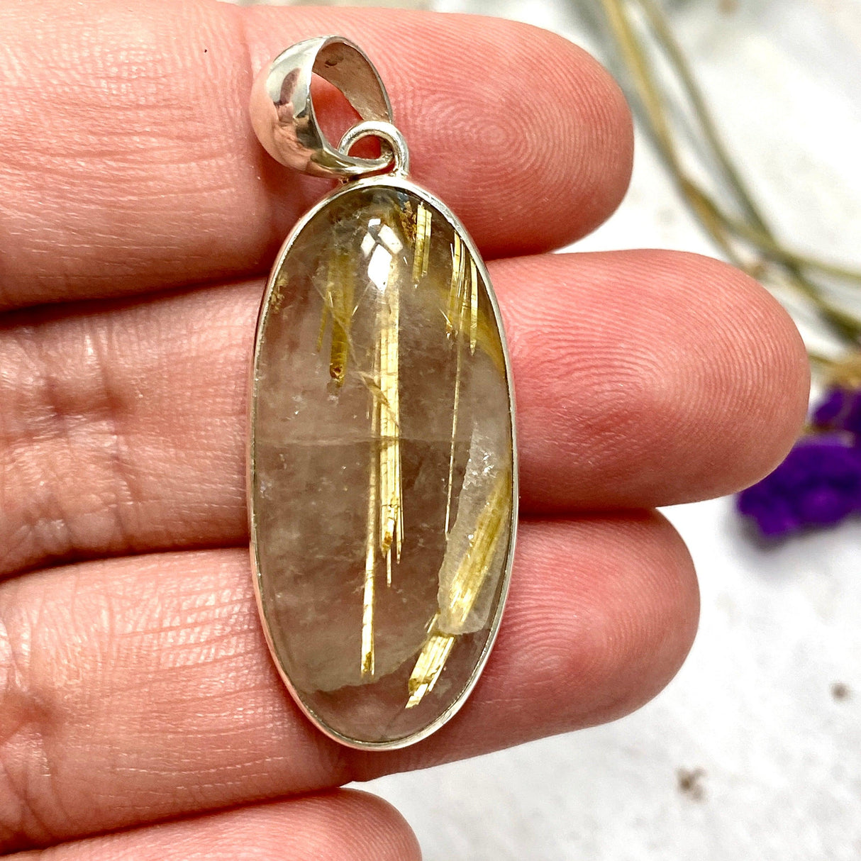 Golden Rutilated Quartz oval pendant KPGJ3242 - Nature's Magick