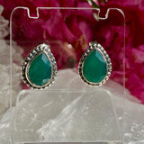 Green Chalcedony decorative faceted teardrop stud earrings KEGJ1068 - Nature's Magick