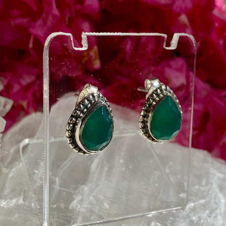Green Chalcedony decorative faceted teardrop stud earrings KEGJ1068 - Nature's Magick