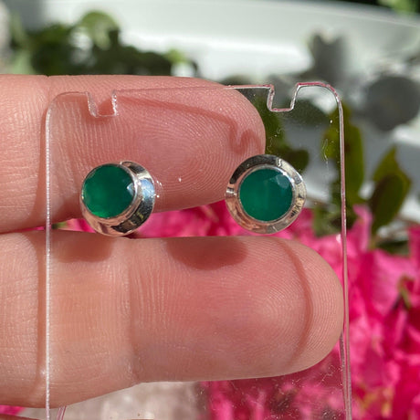 Green Chalcedony round faceted stud earrings KEGJ1089 - Nature's Magick