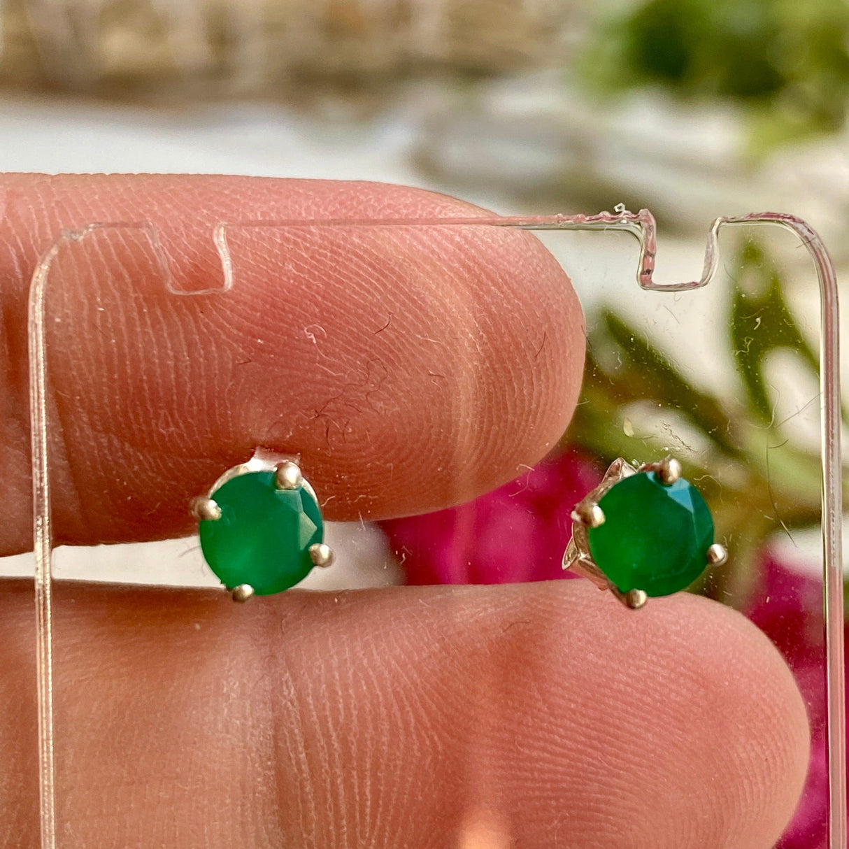 Green Chalcedony small round stud earrings KEGJ936 - Nature's Magick