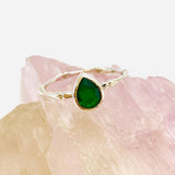 Green Chalcedony Teardrop Faceted Fine Band Ring R3691-GR - Nature's Magick