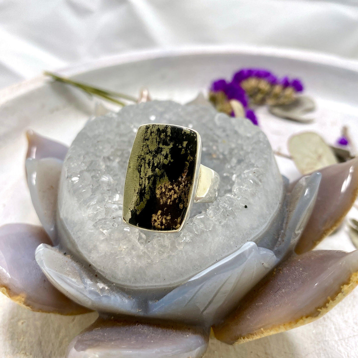 Healer's Gold (Pyrite in Magnetite) rectangle ring s.11 KRGJ2404 - Nature's Magick