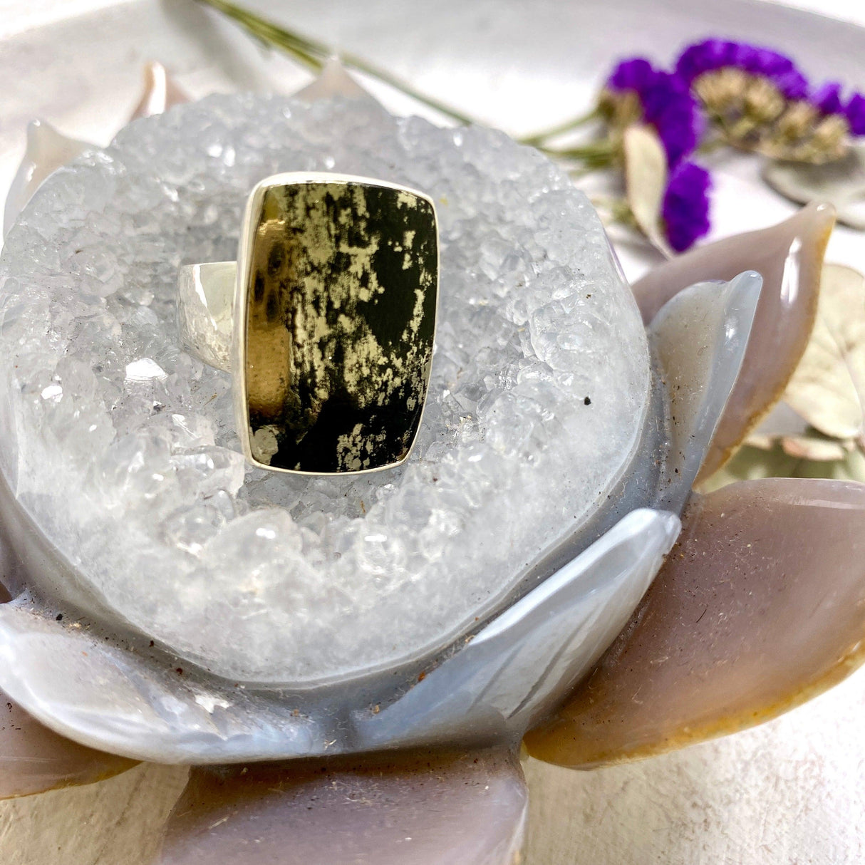 Healer's Gold (Pyrite in Magnetite) rectangle ring s.11 KRGJ2404 - Nature's Magick