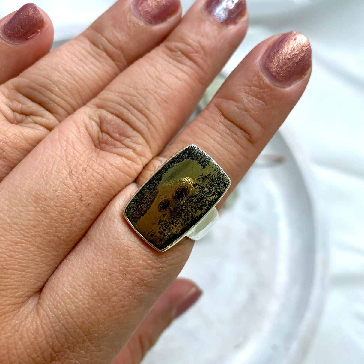 Healer's Gold (Pyrite in Magnetite) rectangle ring s.9 KRGJ2401 - Nature's Magick