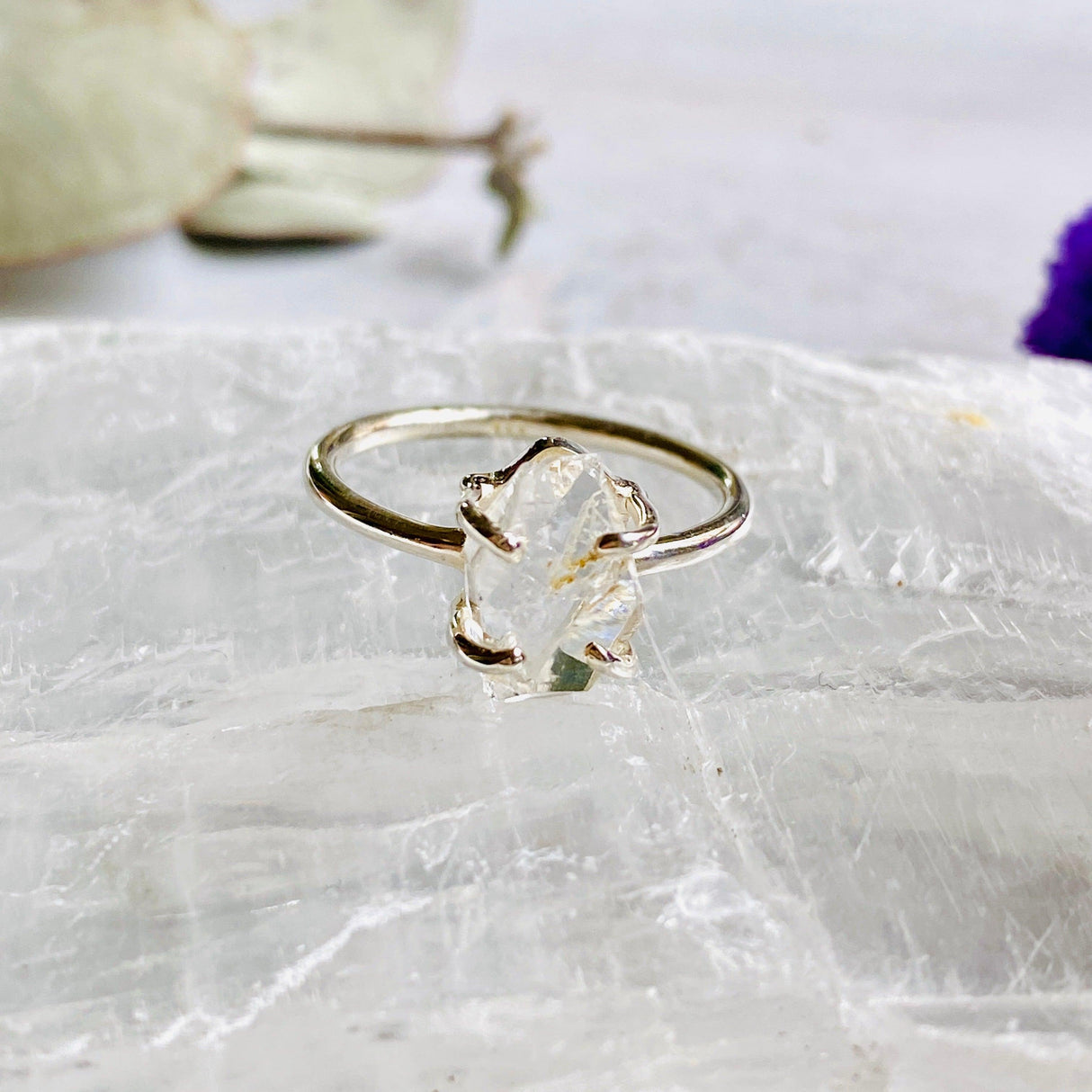 Herkimer Diamond Quartz Raw Fine Band Ring PRGJ331 - Nature's Magick