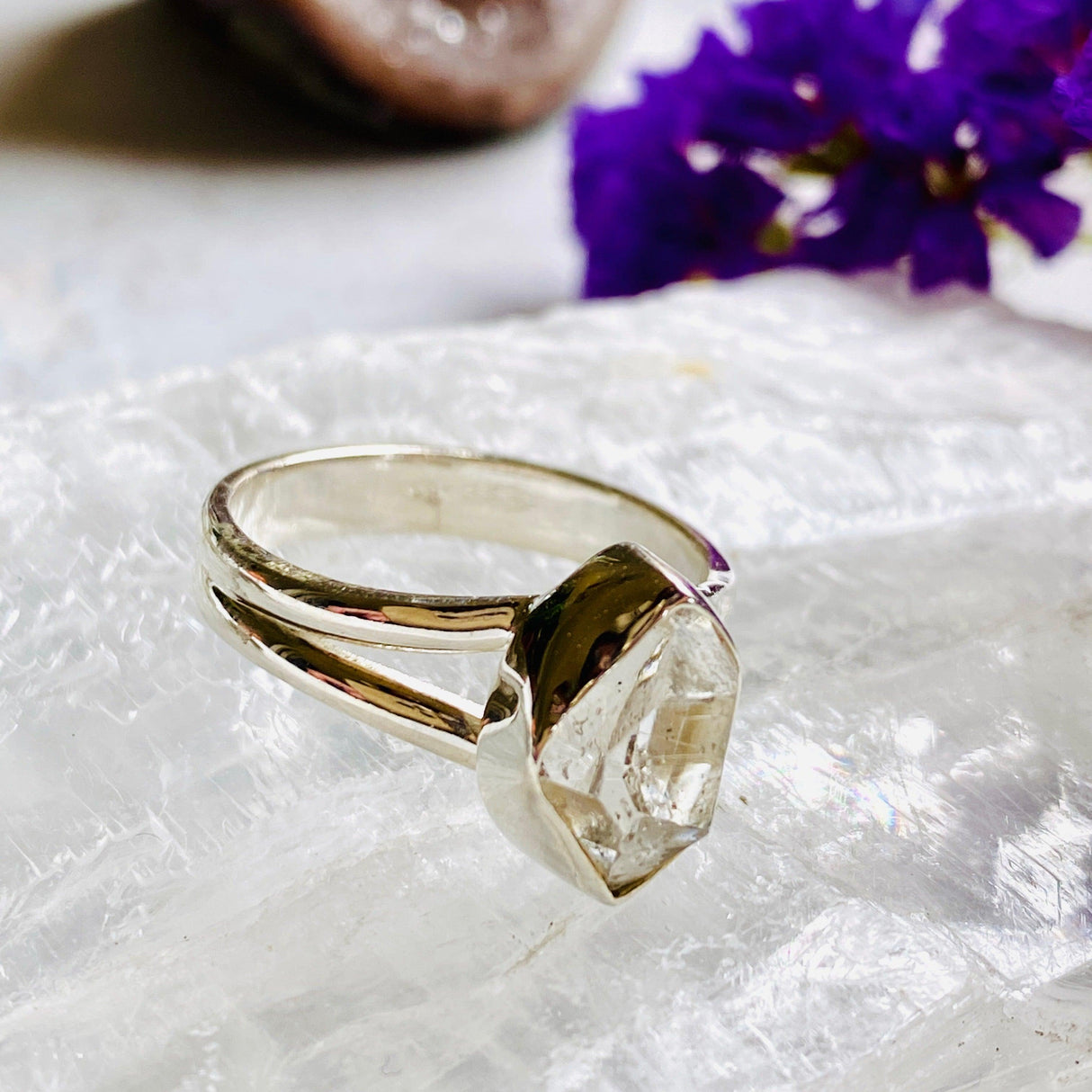 Herkimer Diamond quartz raw split band ring PRGJ330 - Nature's Magick