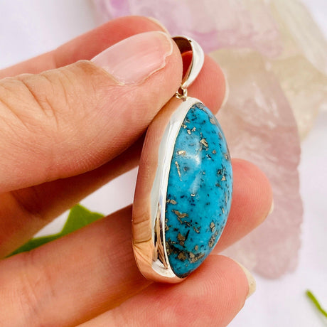 Iranian Turquoise with Pyrite oval cabochon pendant KPGJ1654 - Nature's Magick