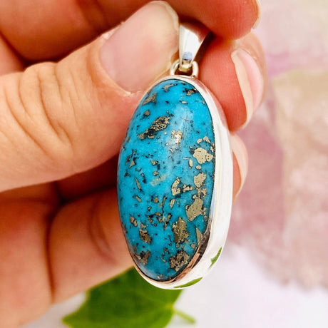 Iranian Turquoise with Pyrite oval cabochon pendant KPGJ1654 - Nature's Magick