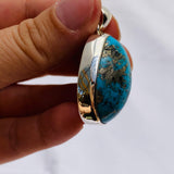 Iranian Turquoise with Pyrite oval cabochon pendant KPGJ1656 - Nature's Magick