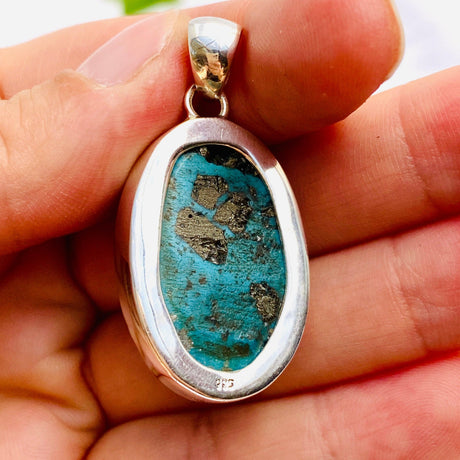 Iranian Turquoise with Pyrite oval cabochon pendant KPGJ1656 - Nature's Magick