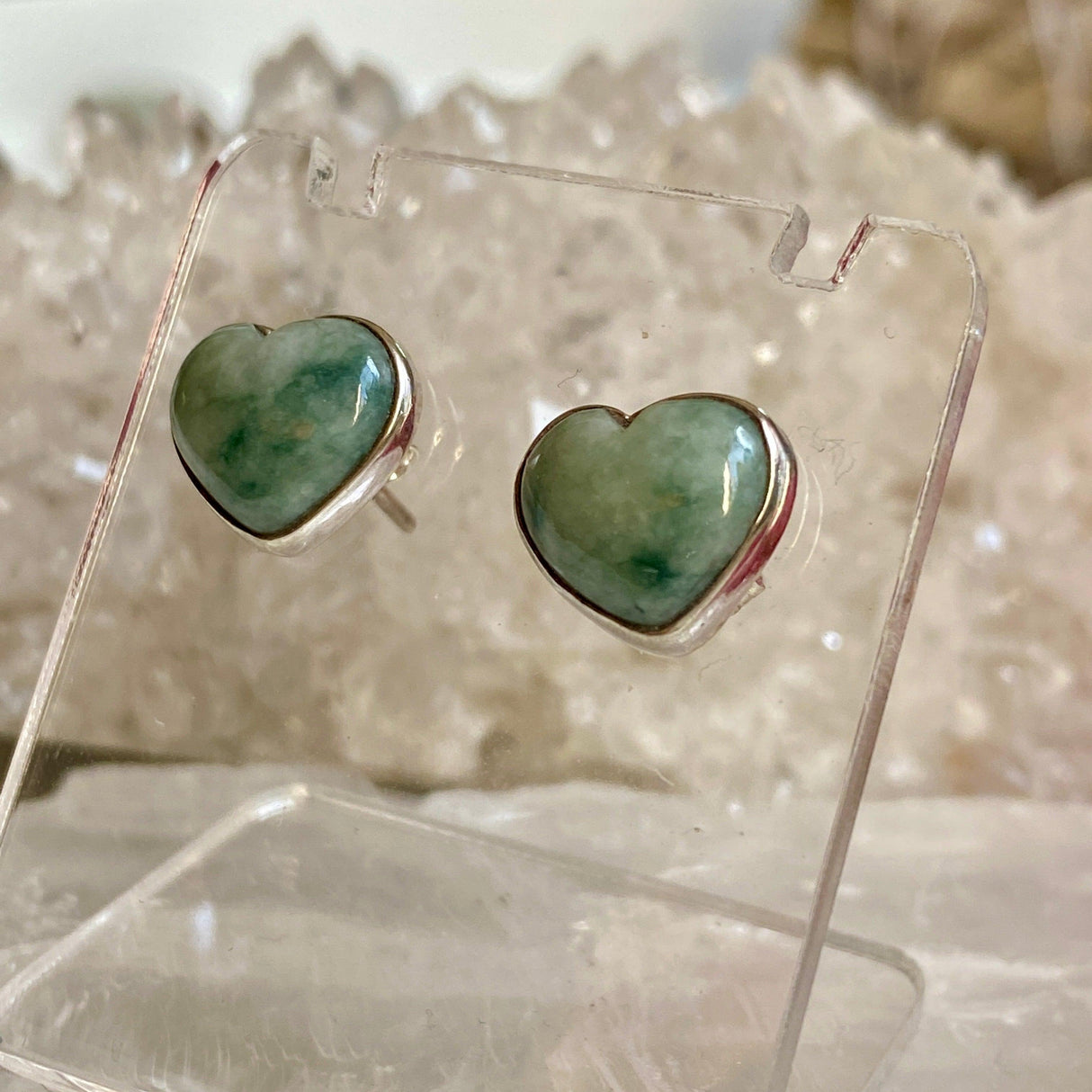 Jadeite heart stud earrings GJS-01 - Nature's Magick