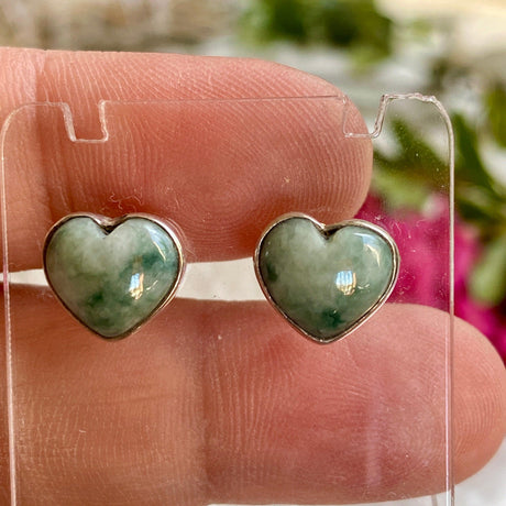 Jadeite heart stud earrings GJS-01 - Nature's Magick