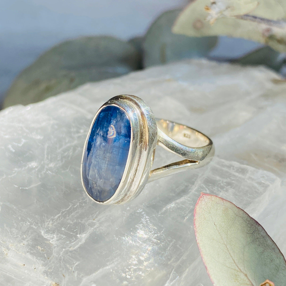 Kyanite oval cabochon ring with split band s.7 KRGJ1579 - Nature's Magick