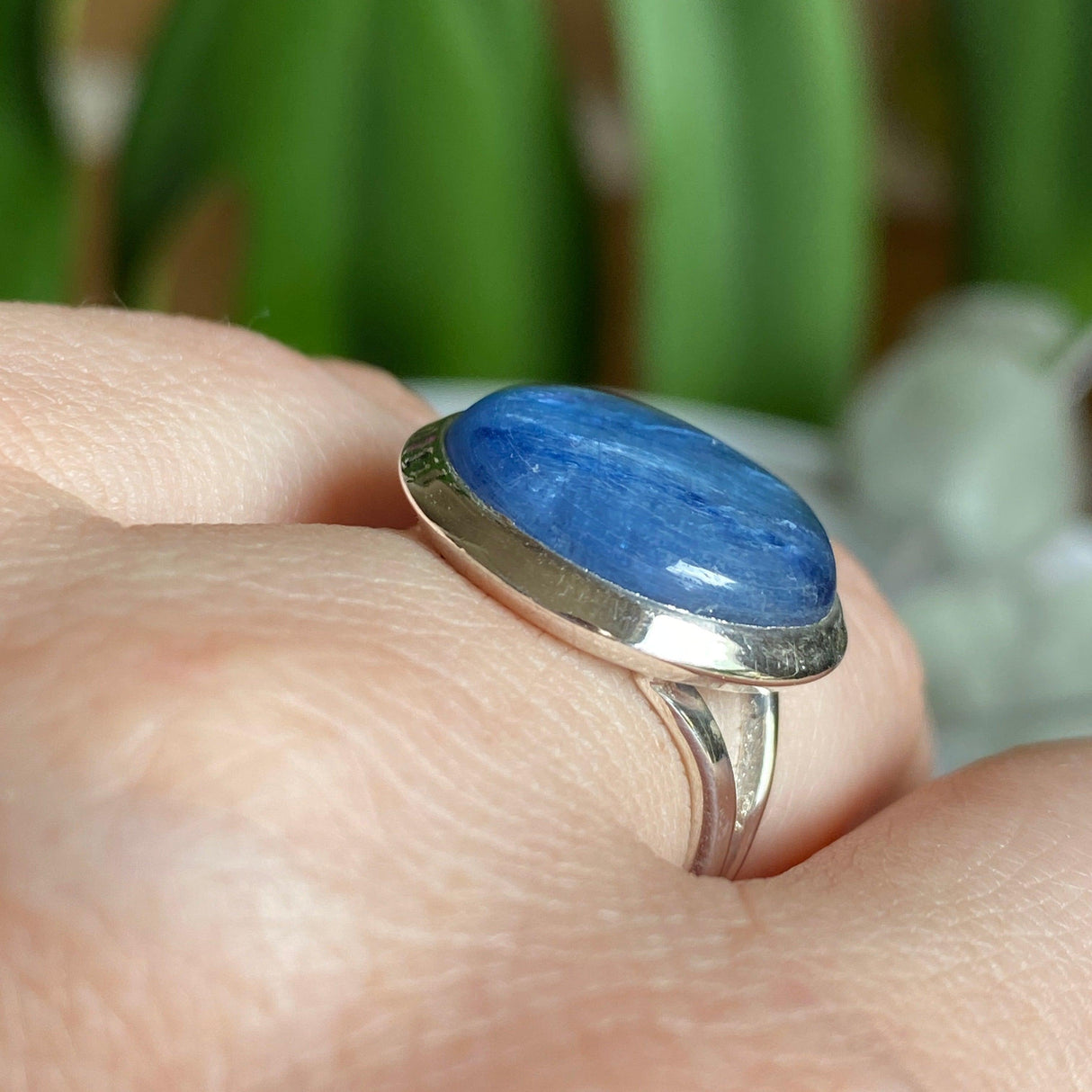 Kyanite round cabochon ring with split band s.6 KRGJ1580 - Nature's Magick