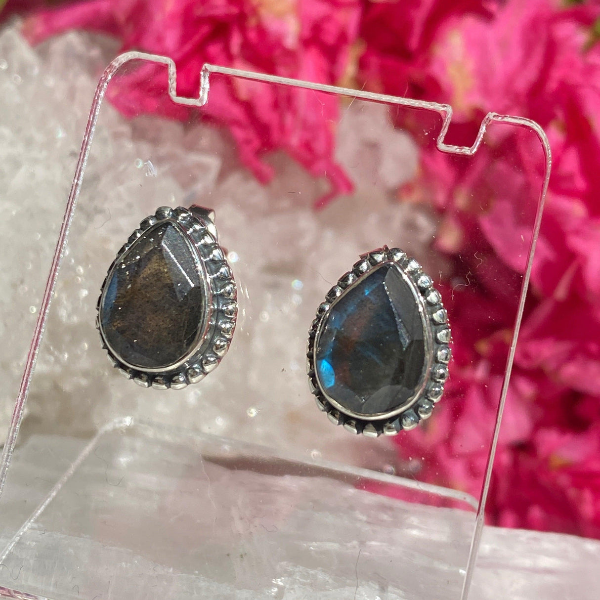 Labradorite decorative faceted teardrop stud earrings KEGJ1071 - Nature's Magick