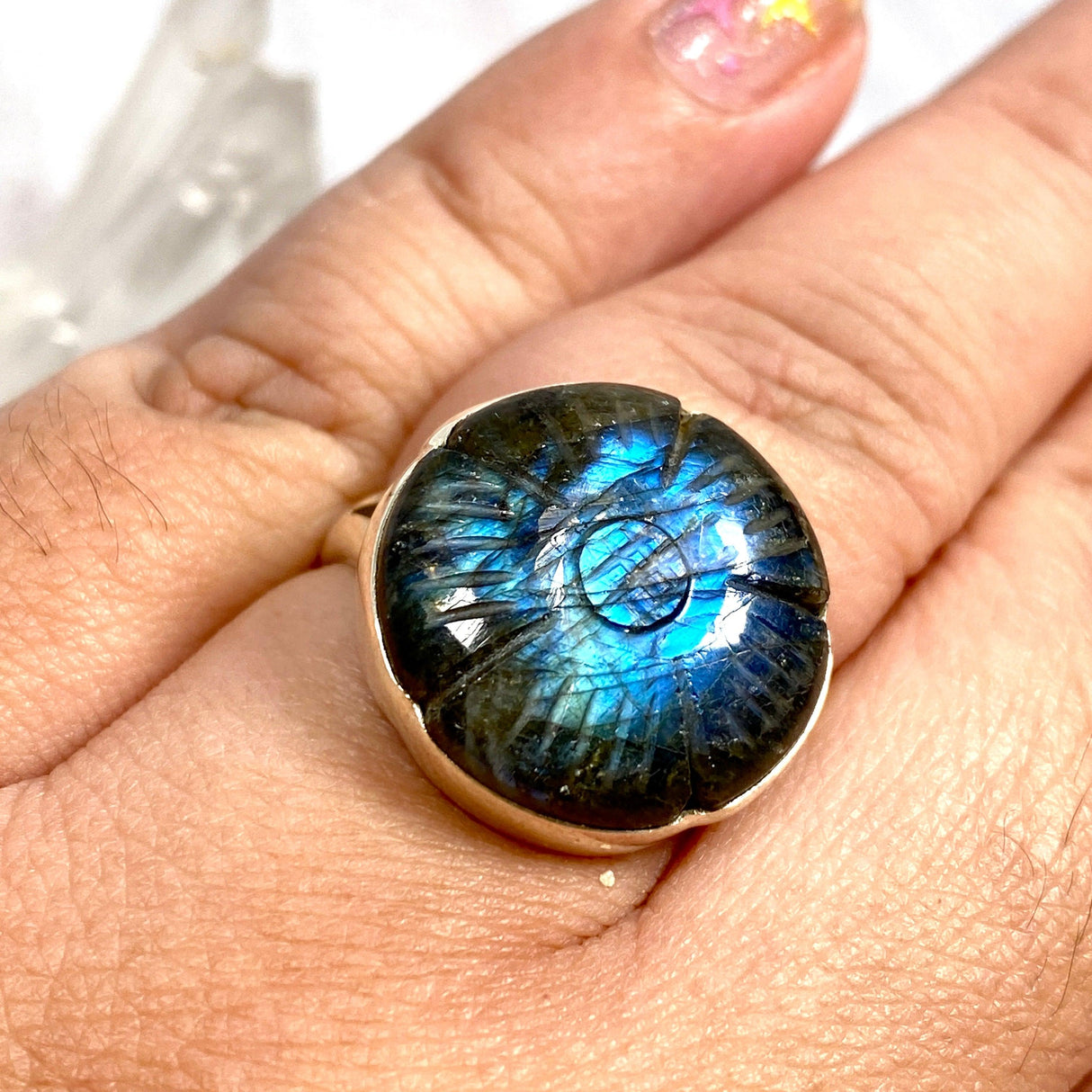 Labradorite Flower Cabochon Ring with split band KRGJ3735 - Nature's Magick