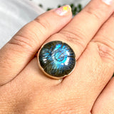 Labradorite Flower Cabochon Ring with split band KRGJ3735 - Nature's Magick