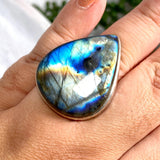 Labradorite large teardrop beaten band ring s.10.75 KRGJ989 - Nature's Magick