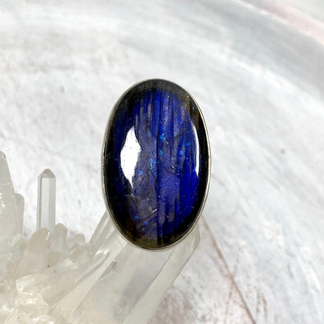 Labradorite Oval Cabochon Ring with beaten band s7.5 KRGJ553 - Nature's Magick