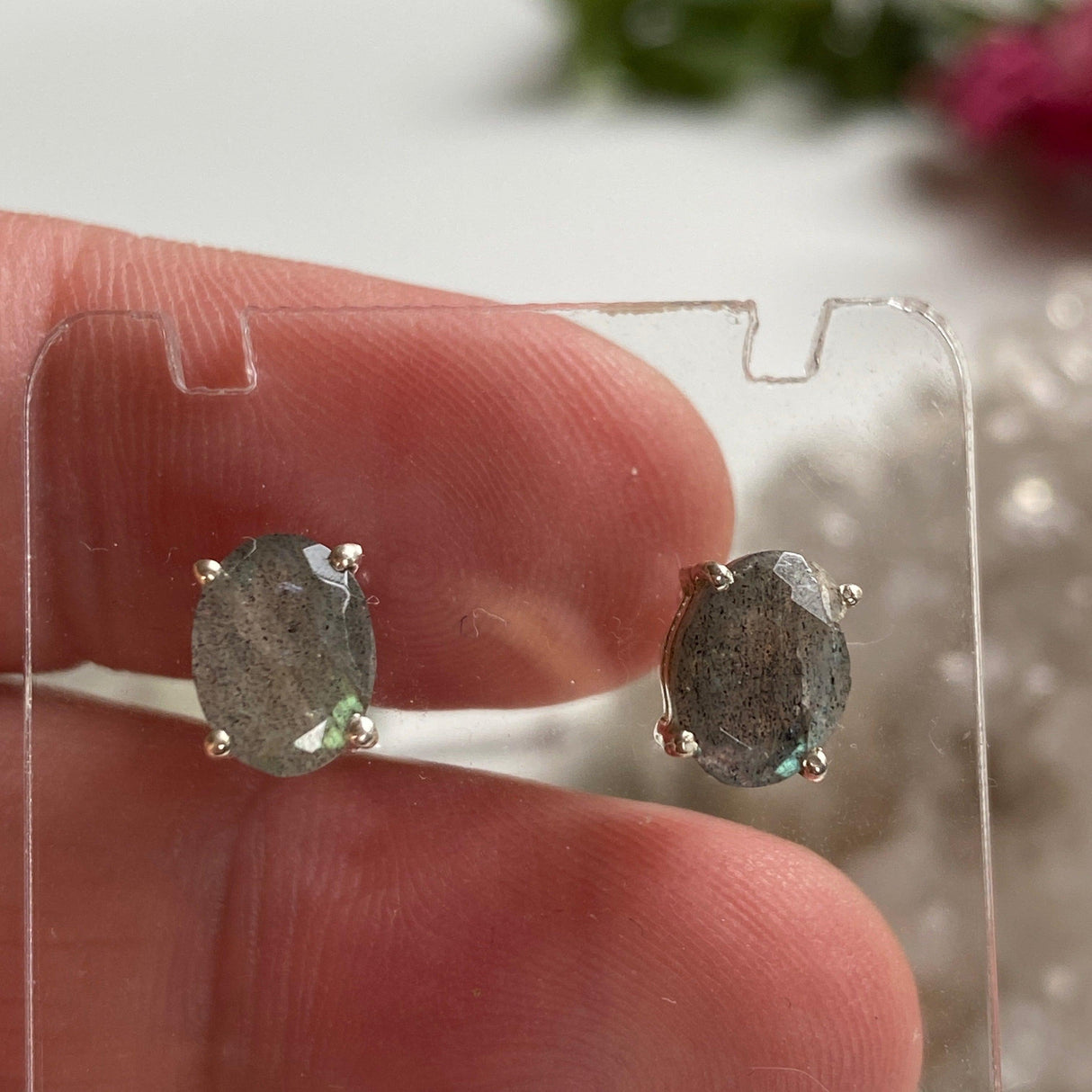 Labradorite oval faceted stud earrings KEGJ1111 - Nature's Magick