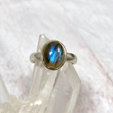 Labradorite Petite OVal Cabochon Ring with simple band PRGJ274 - Nature's Magick