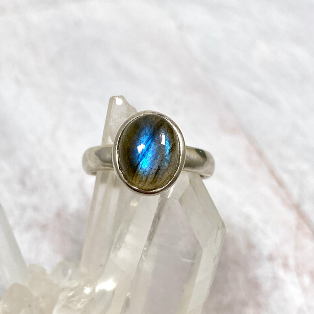 Labradorite Petite OVal Cabochon Ring with simple band PRGJ274 - Nature's Magick