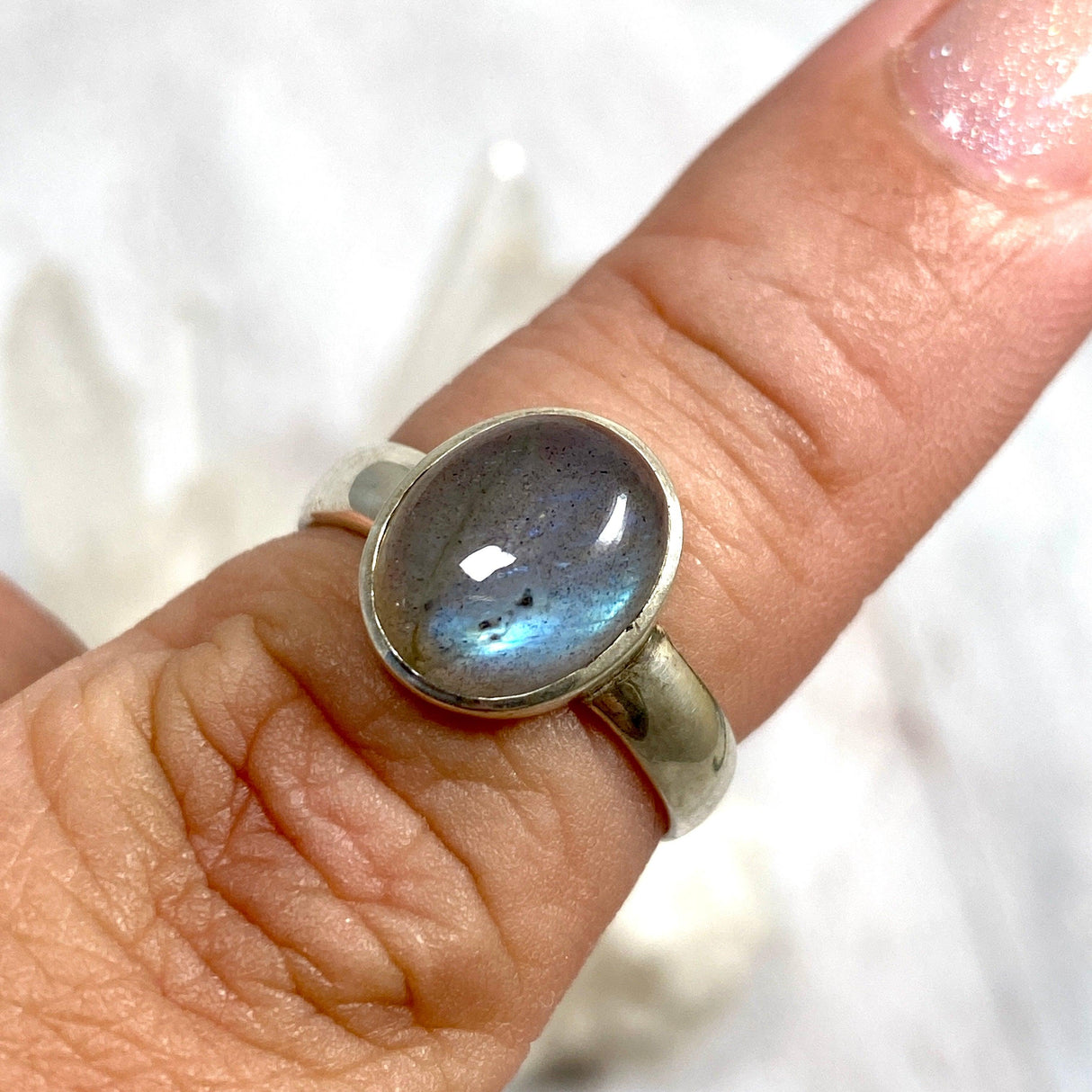 Labradorite Petite OVal Cabochon Ring with simple band PRGJ274 - Nature's Magick