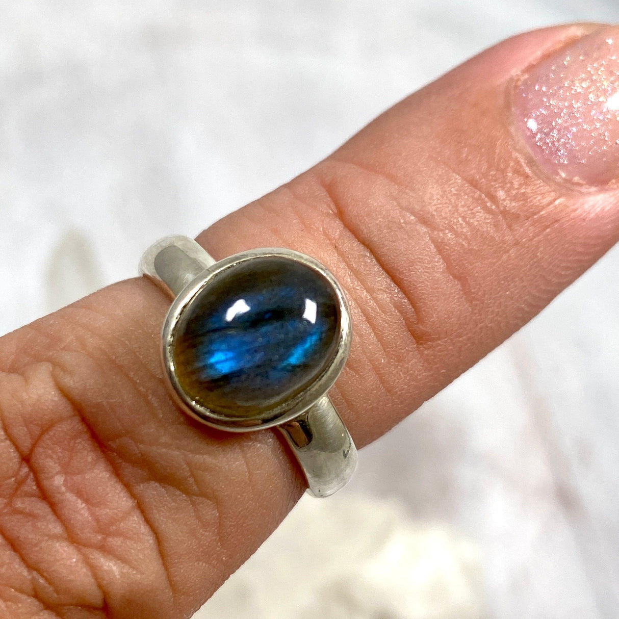 Labradorite Petite OVal Cabochon Ring with simple band PRGJ274 - Nature's Magick