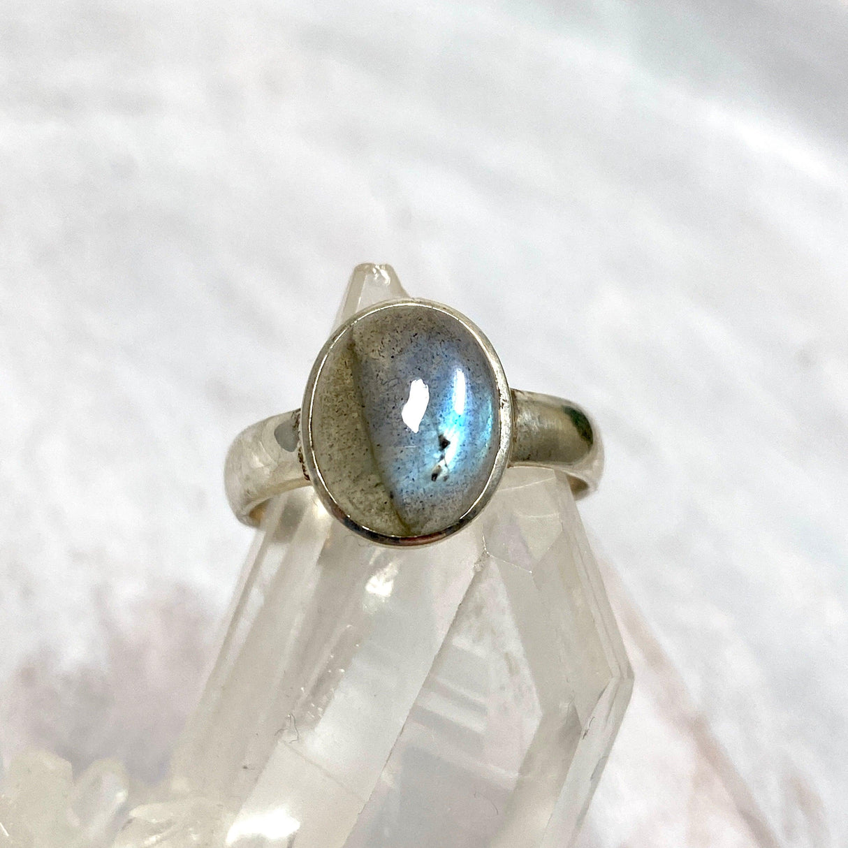 Labradorite Petite OVal Cabochon Ring with simple band PRGJ274 - Nature's Magick