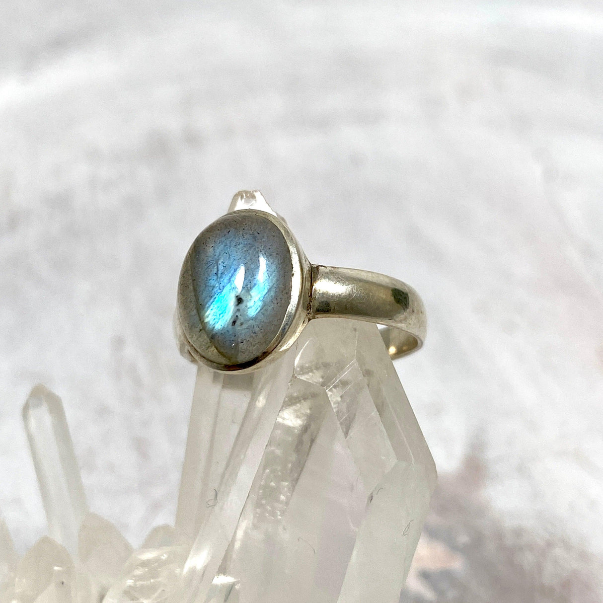 Labradorite Petite OVal Cabochon Ring with simple band PRGJ274 - Nature's Magick