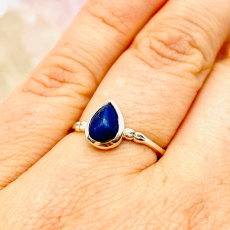 Lapis Lazuli Cabochon Teardrop Fine Band Ring R3691-LL - Nature's Magick