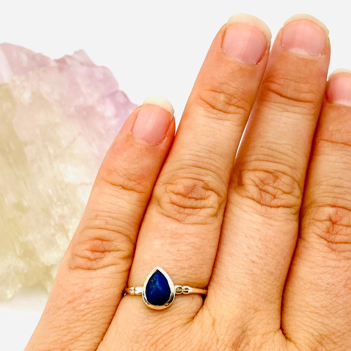 Lapis Lazuli Cabochon Teardrop Fine Band Ring R3691-LL - Nature's Magick