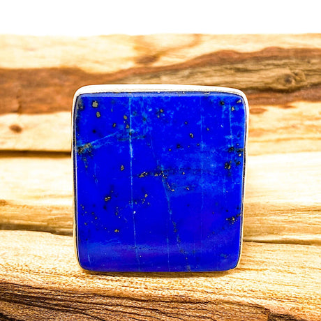 Lapis Lazuli from Chile Square Cabochon Ring with Hammered Band Size 11 KRGJ1432 - Nature's Magick