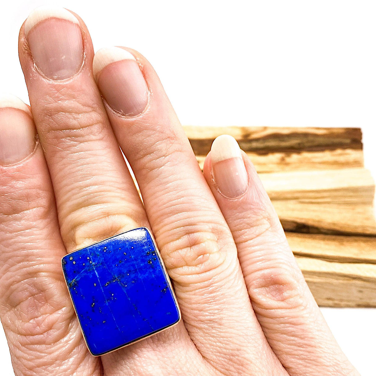 Lapis Lazuli from Chile Square Cabochon Ring with Hammered Band Size 11 KRGJ1432 - Nature's Magick