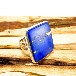 Lapis Lazuli from Chile Square Cabochon Ring with Hammered Band Size 8 KRGJ1431 - Nature's Magick