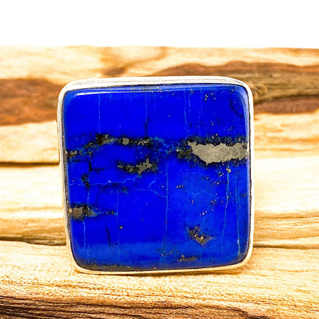Lapis Lazuli from Chile Square Cabochon Ring with Hammered Band Size 8 KRGJ1431 - Nature's Magick