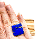 Lapis Lazuli from Chile Square Cabochon Ring with Hammered Band Size 8 KRGJ1431 - Nature's Magick