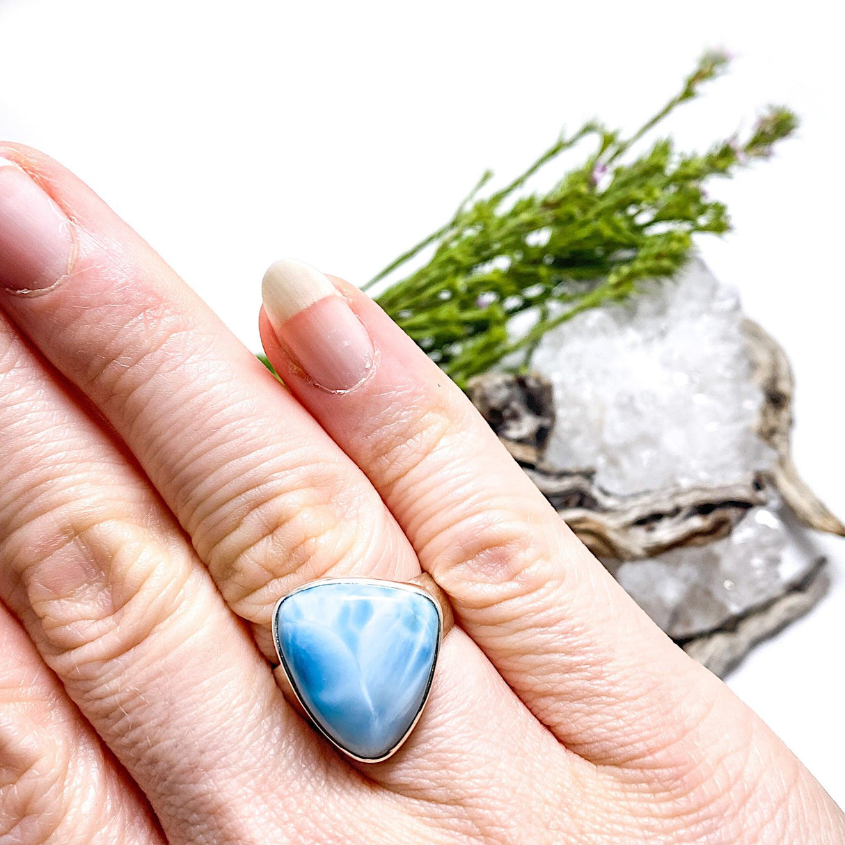 Larimar freefrom cabochon ring s.9 KRGJ1396 - Nature's Magick