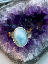 Larimar oval cabochon ring s6 SSGJ32 - Nature's Magick