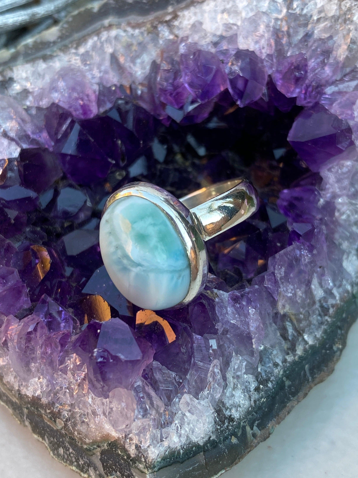 Larimar oval cabochon ring s6 SSGJ32 - Nature's Magick